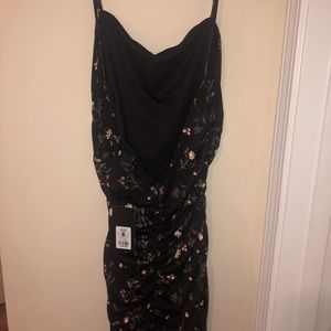 Floral Black Ruched Dress